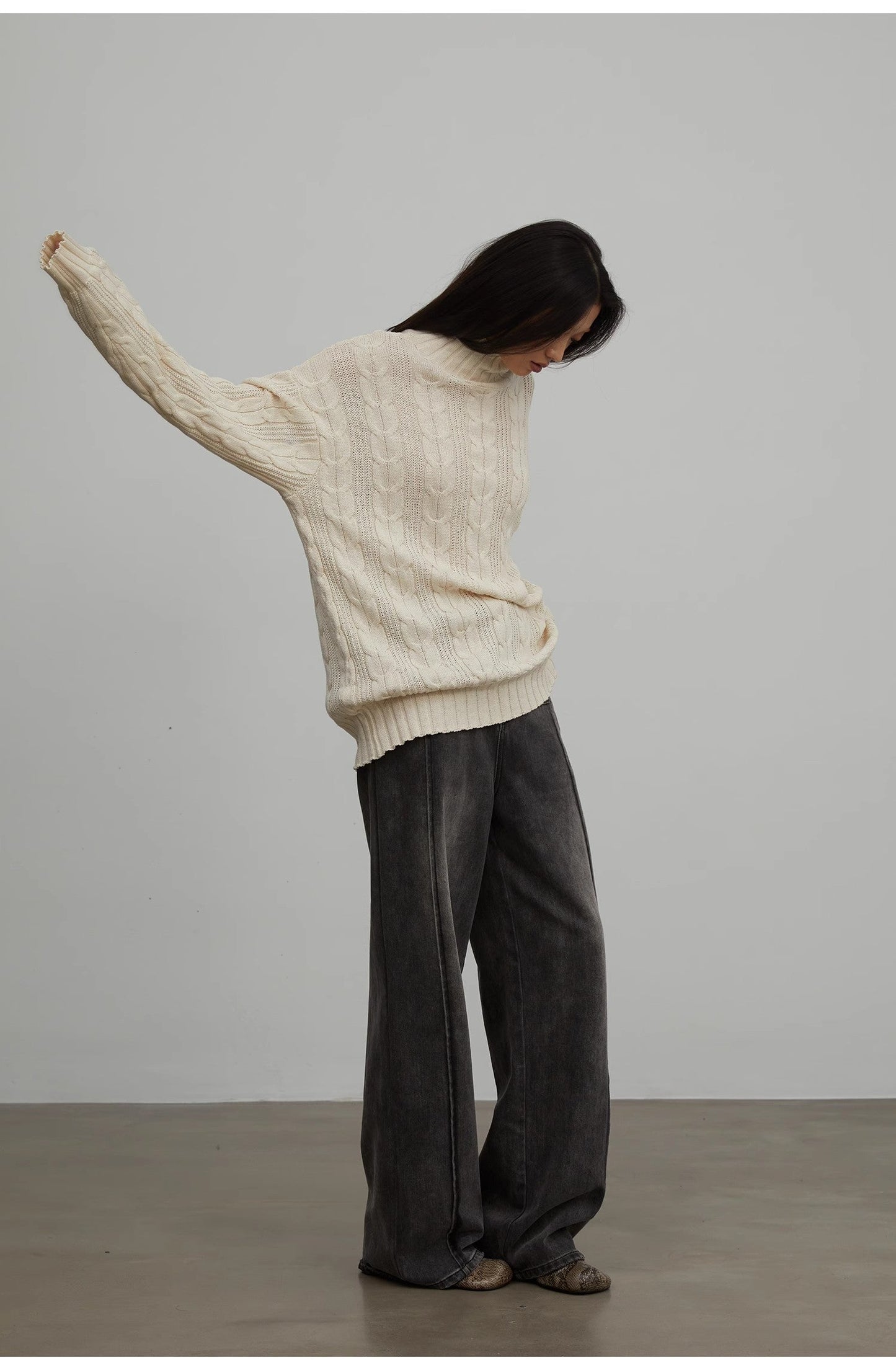 "Warm-Embrace Jacquard"Loose Slimming Straight High Collar Fashion Top 100% Cotton Women's Winter