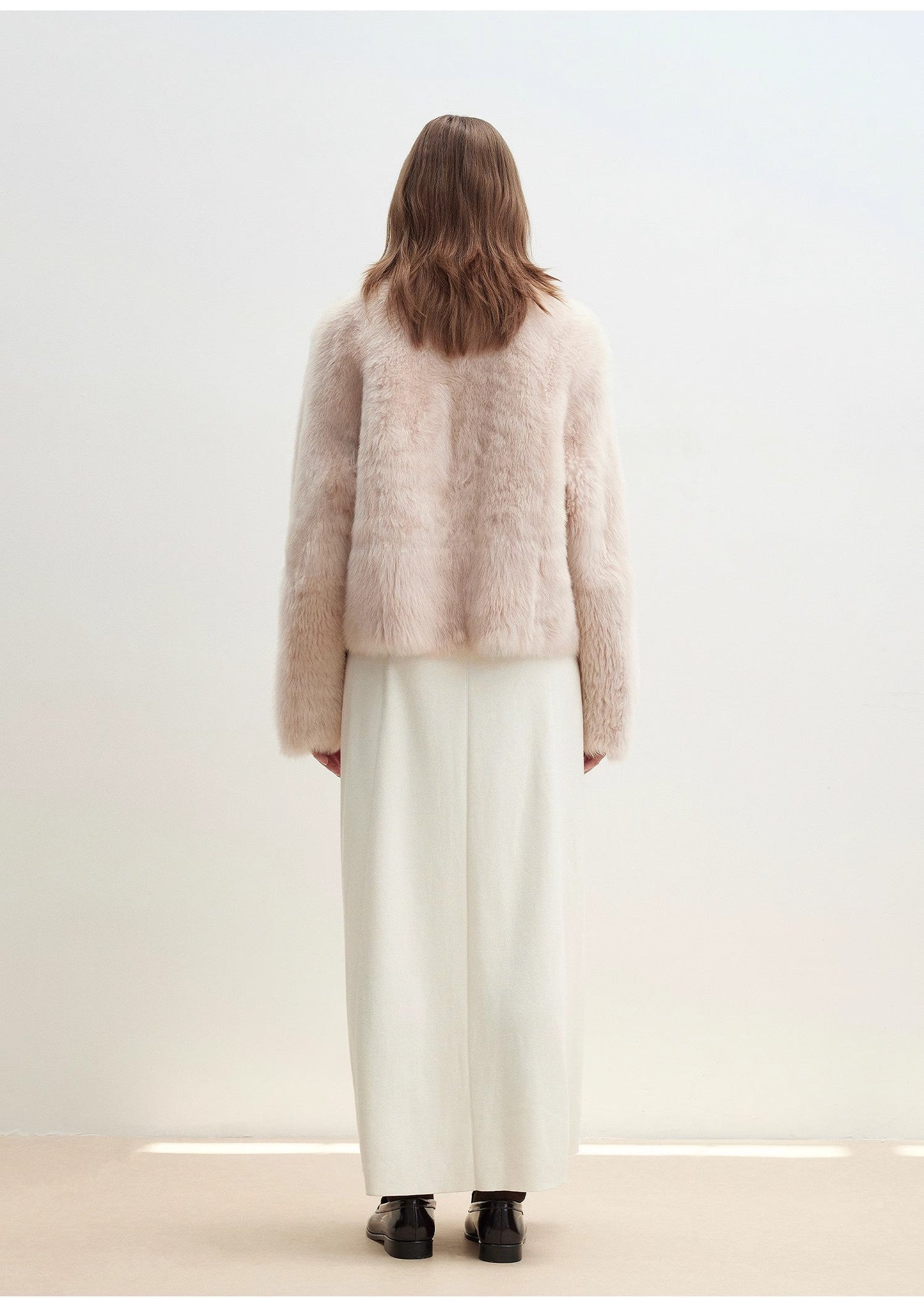 "Autumn Secret" Pink Lapel Tuscan Straight Fur Sheepskin Short Jacket