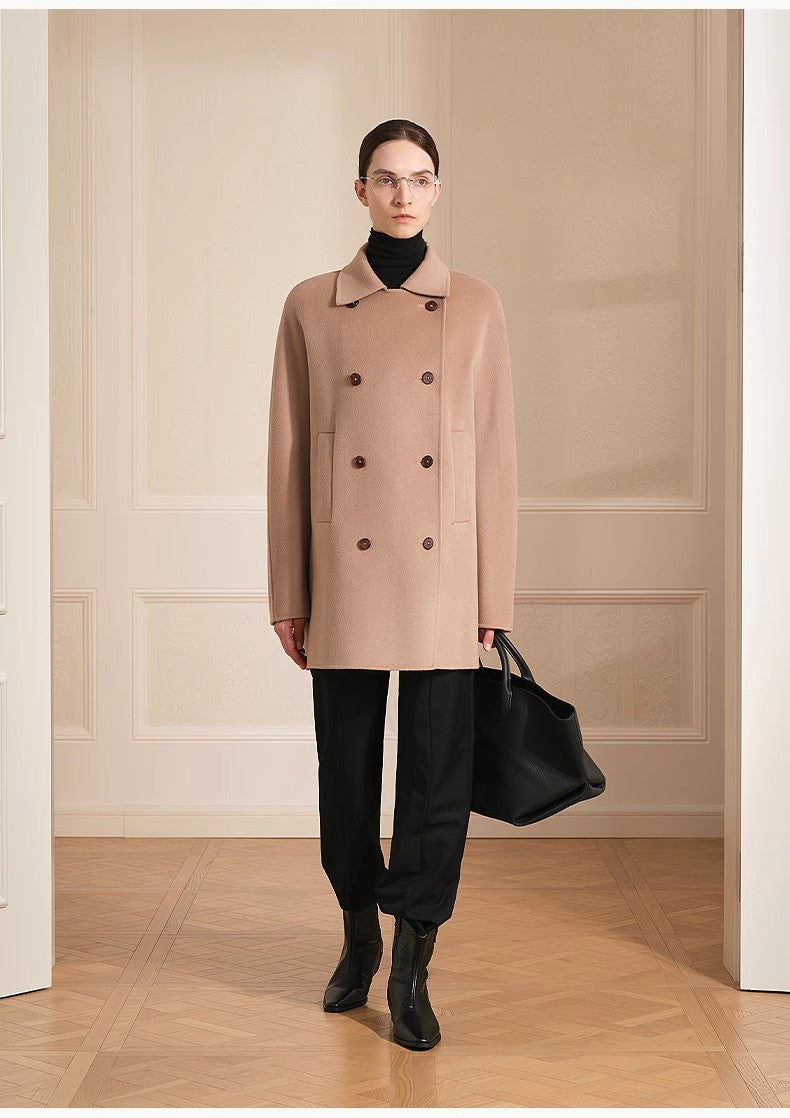 Australian Imported Wool Double-Breasted High-End Woolen Coat for Small Women