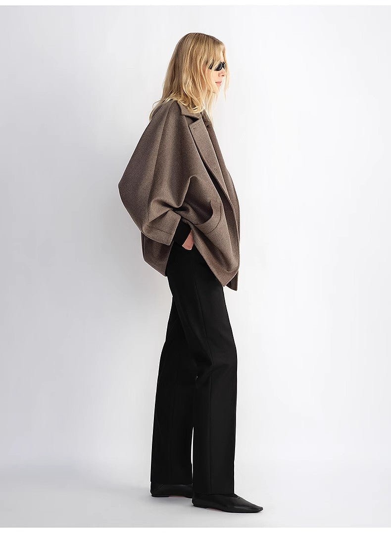 Women's Cashmere Wool Short Coat With Bat Sleeves"Fleeting Memories"