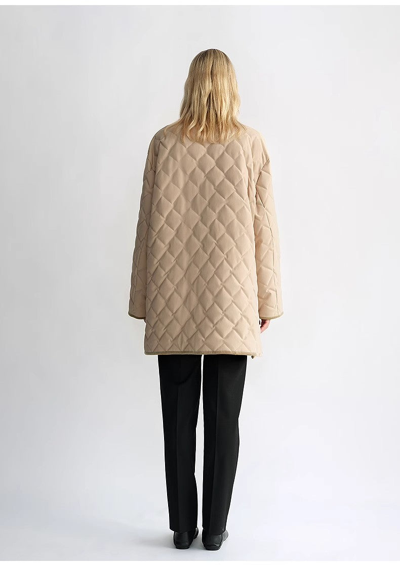 Diamond Texture Splicing Lapel 90 White Goose Down Barn Jacket Down Jacket Women