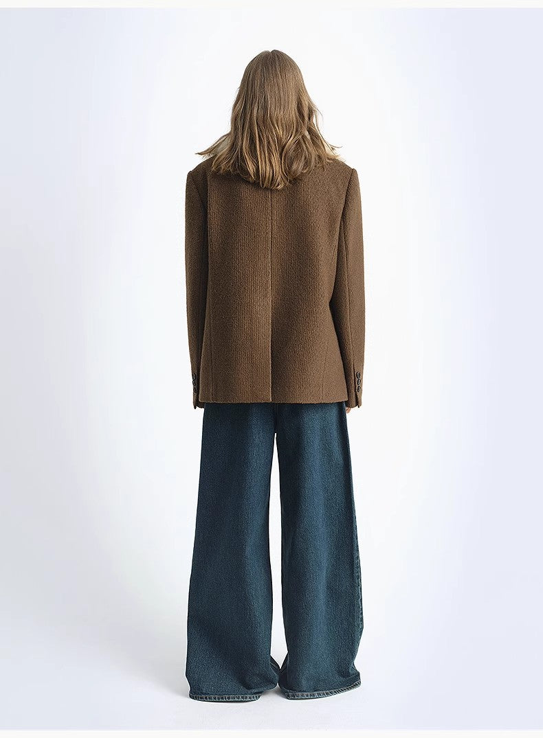 Fireladyfur Wool Tweed Coat With Detachable Fur Collar"Vertical Texture"