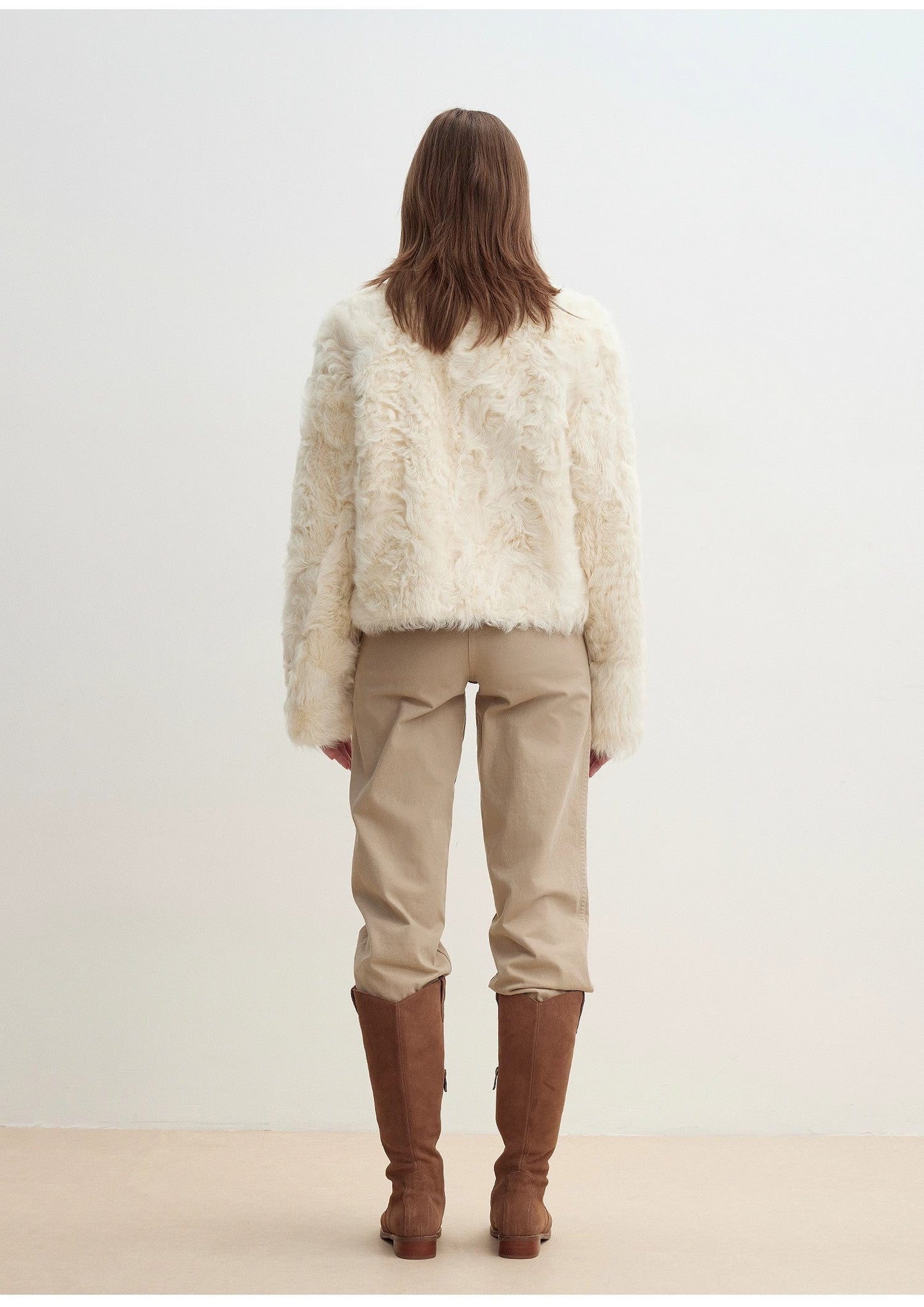 "Rachel" Frost-Smudged Two-Tone Sheepskin Lapel Coat