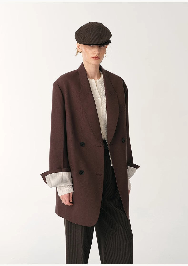 Women's High-Density Fine Silk Wool Peaked Lapel Suit Jacket