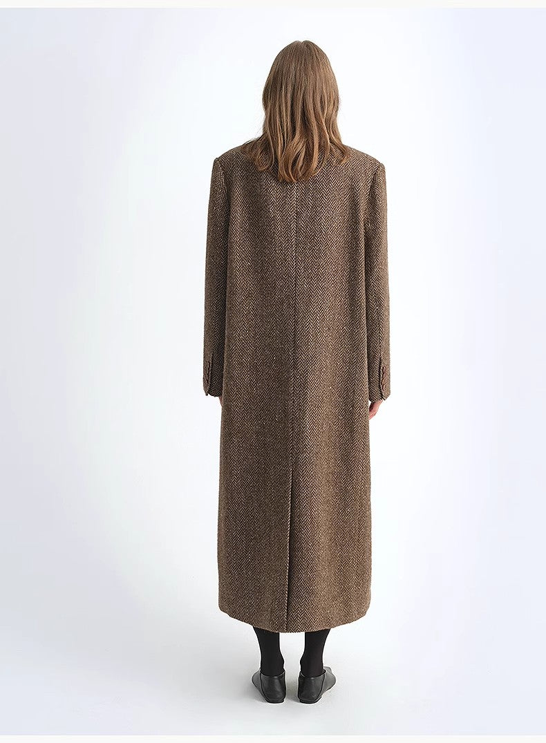 Italian Imported Wool Blended Herringbone Pattern Woolen Coat