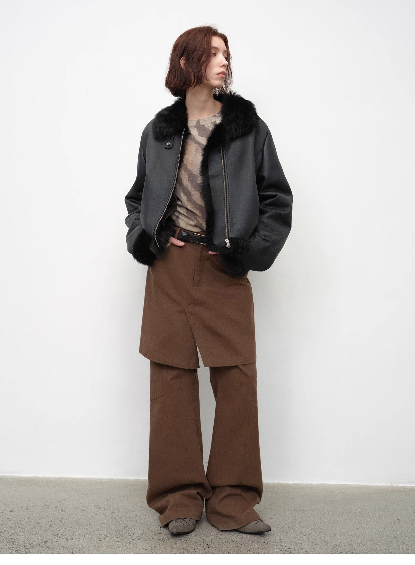 Fireladyfur Women's Shearling Coat - Motorcycle Style Tuscan Wool Short Jacket