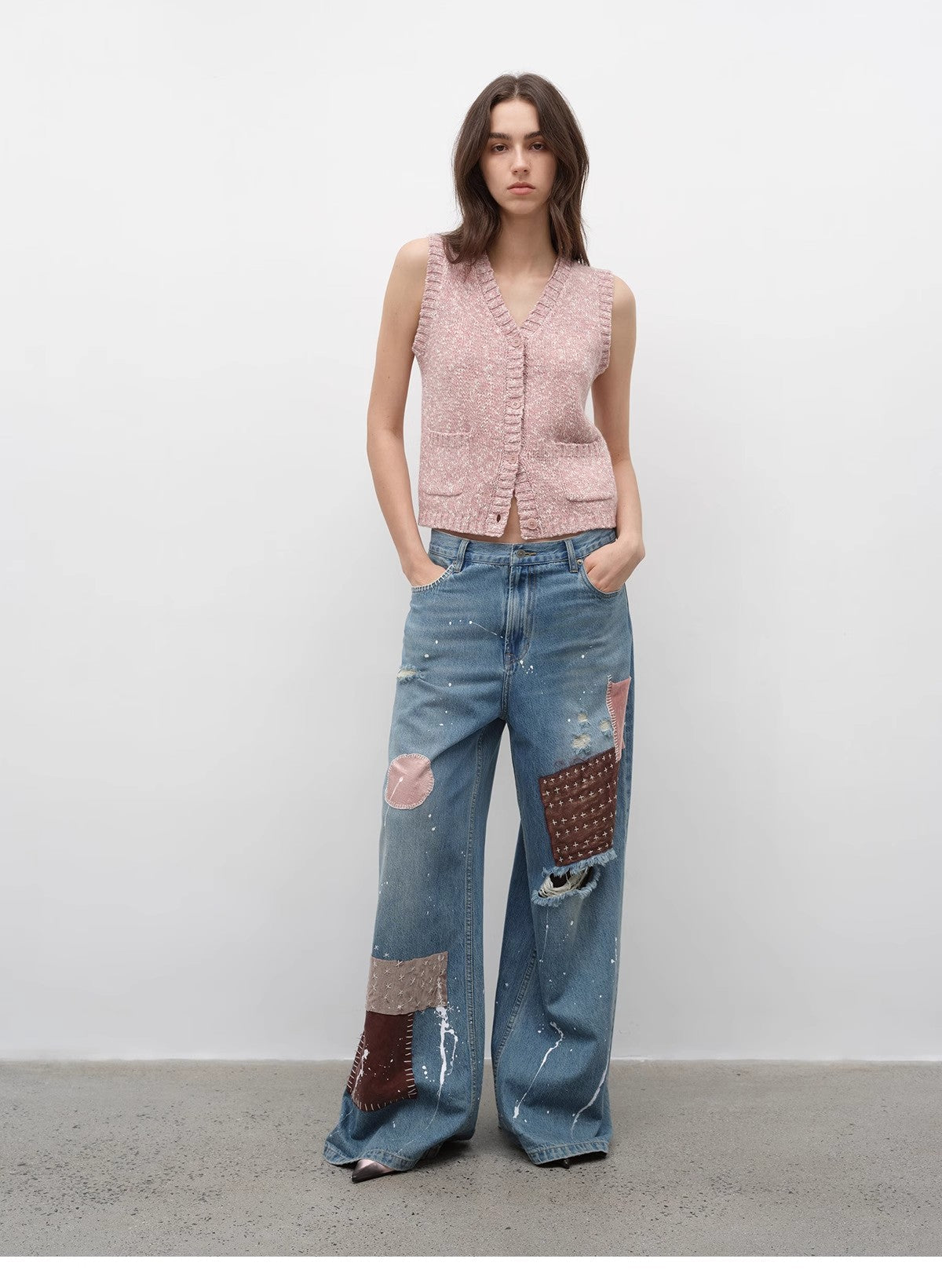 Vintage Style Layering Artifact Wool Blend Dotted V-Neck Knitted Vest