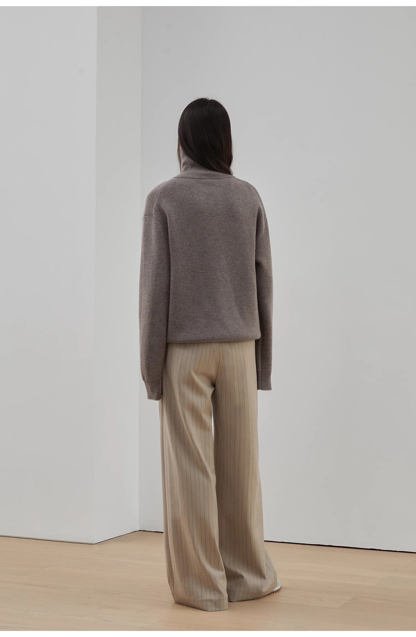 "Moonlight Farm" Merino Wool Lazy Loose Pullover Sweater Women's Zipper Turtleneck Sweater