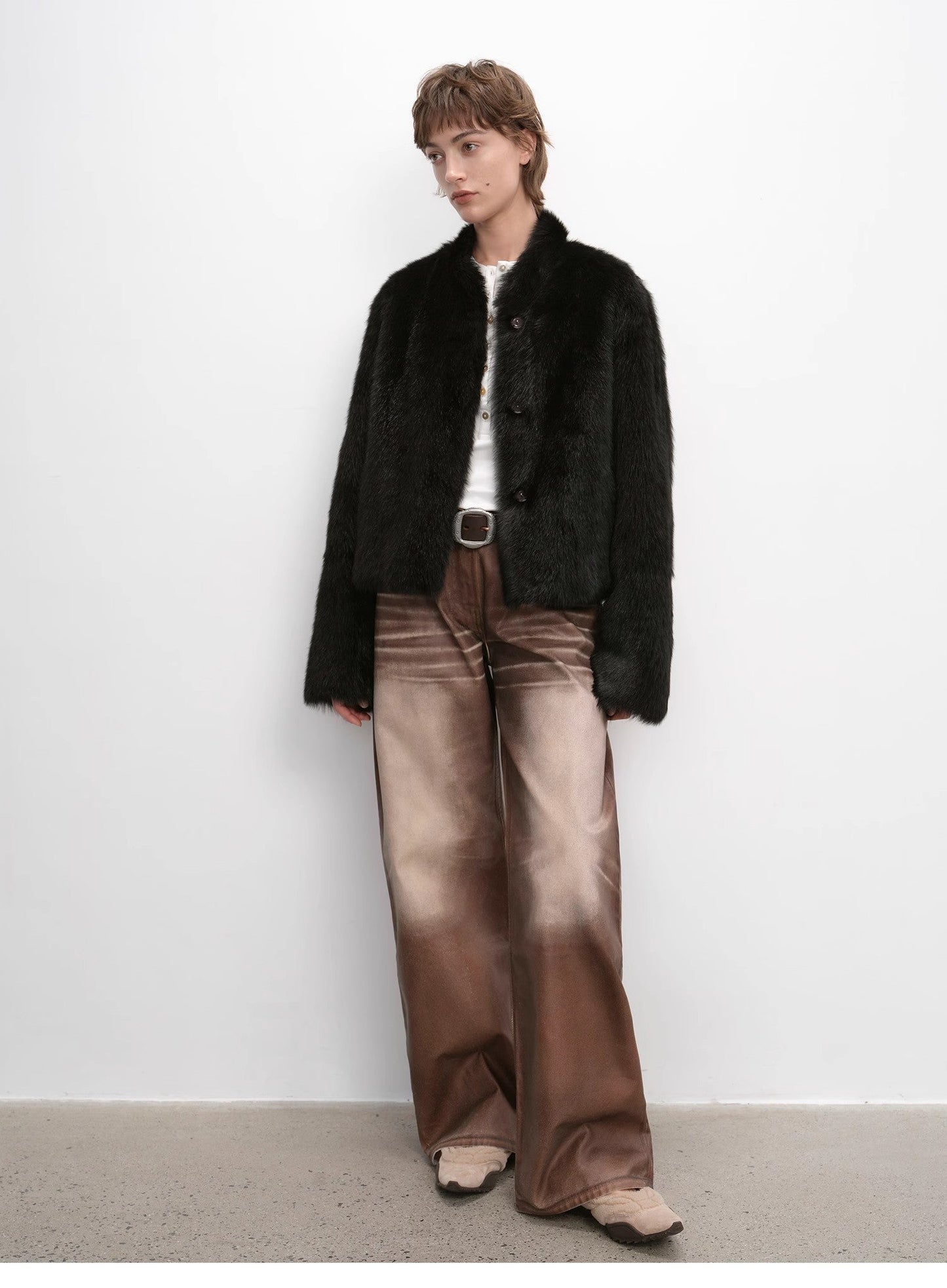 "Healing Eros" Casual Stand-Up Collar Short Tuscan Sheepskin Fur Coat Winter