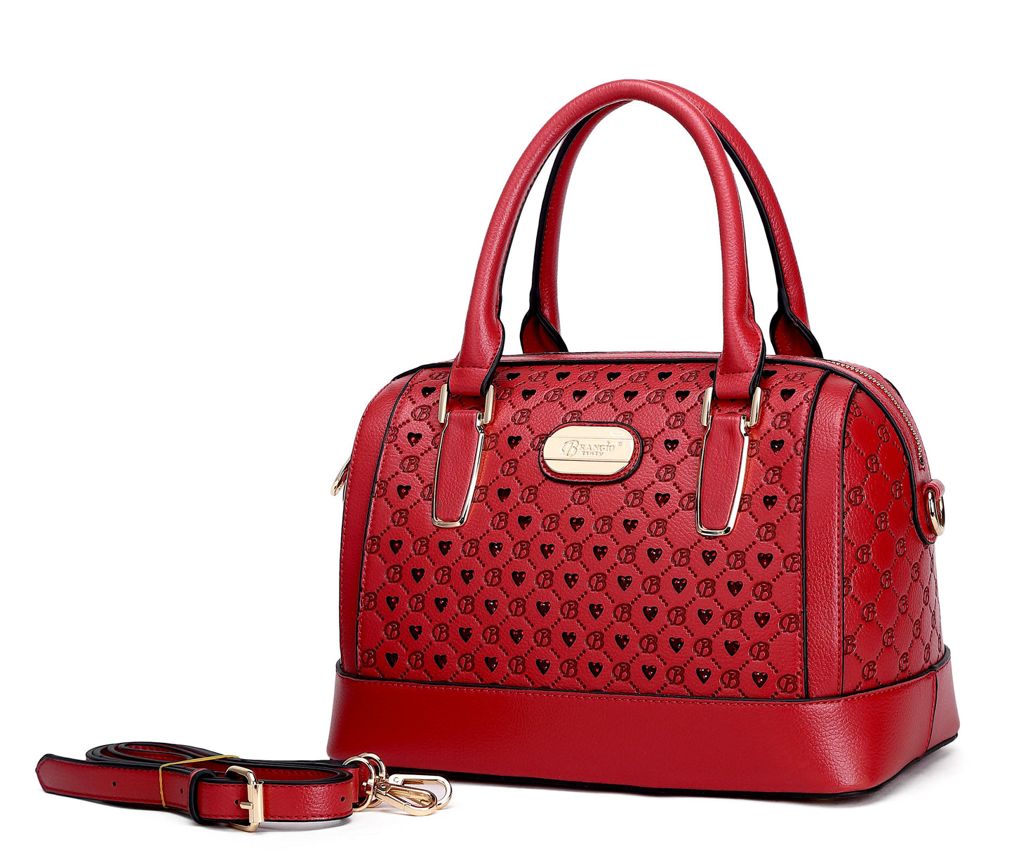 Brangio Italy Black Monogram Dome Handbag – Faux Leather Satchel