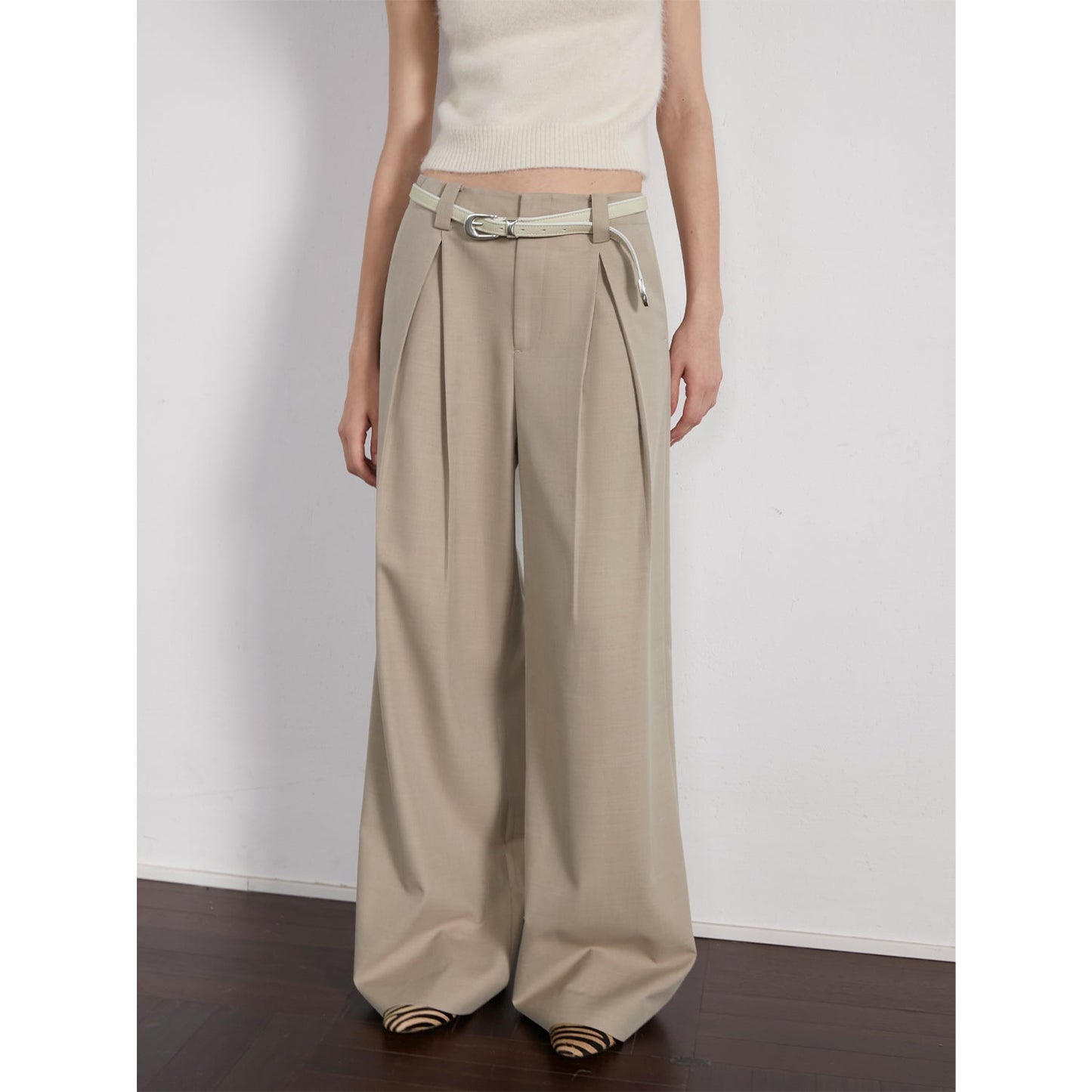 “Street Sketch”Fine-Spun Wool Fashion, Waistless Pleated Loose-Fitting Straight-Leg and Wide-Leg Casual Trousers for Wom
