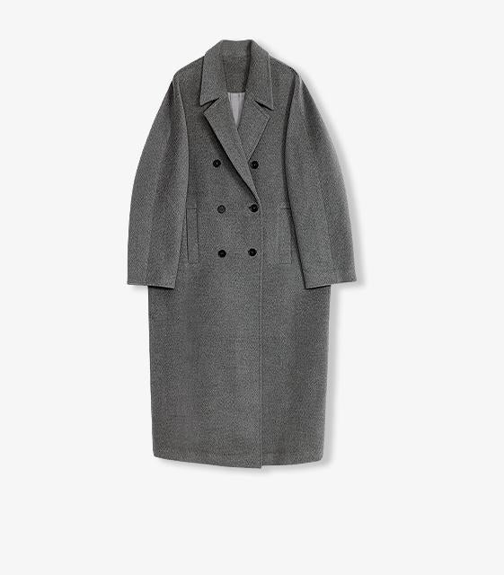 Sheep Wool Cashmere Blend Classic Tie Shoulder Sleeve Double-Breasted Coat