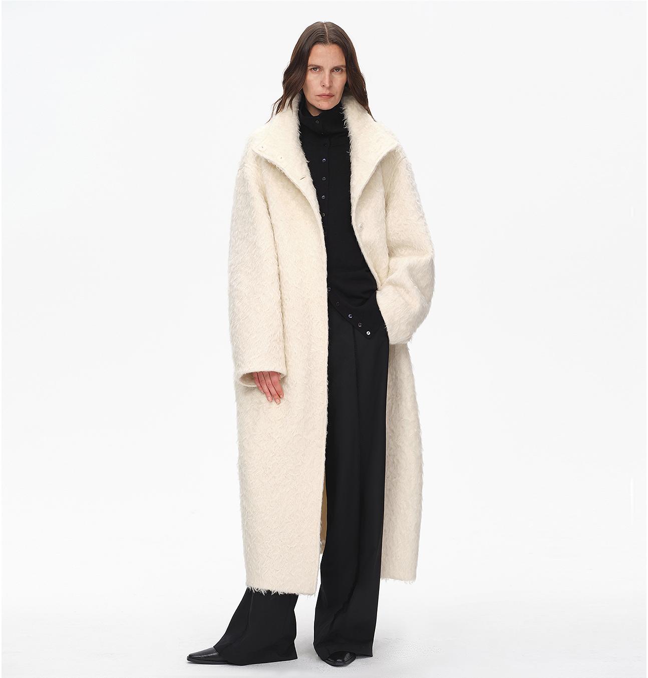 "Song of Snowland"Women's Mohair Wool Stand Collar Coat Autumn and Winter Loose Woolen Coat