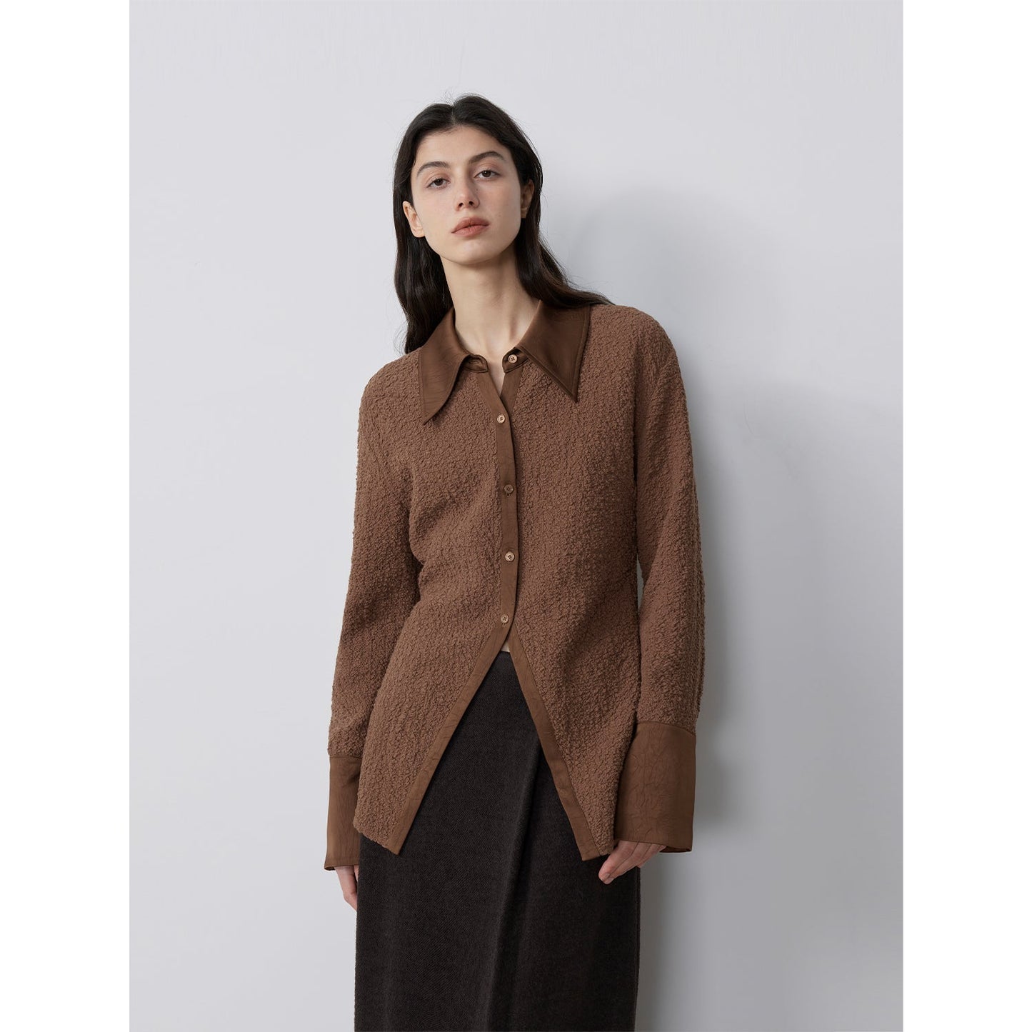 "Art Bubble" Retro Embossed Bubble Cotton Satin Stitching Long-Sleeved Shirt