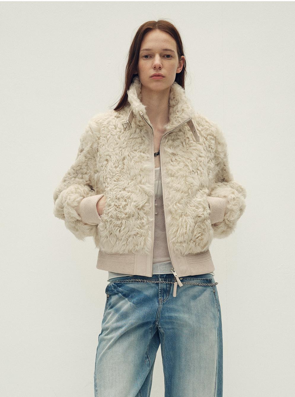 Casual Stand-Up Collar Jacket-Style Fluffy Sheep Curly Hair Fashionable Short Bomber Coat"Curly Story"