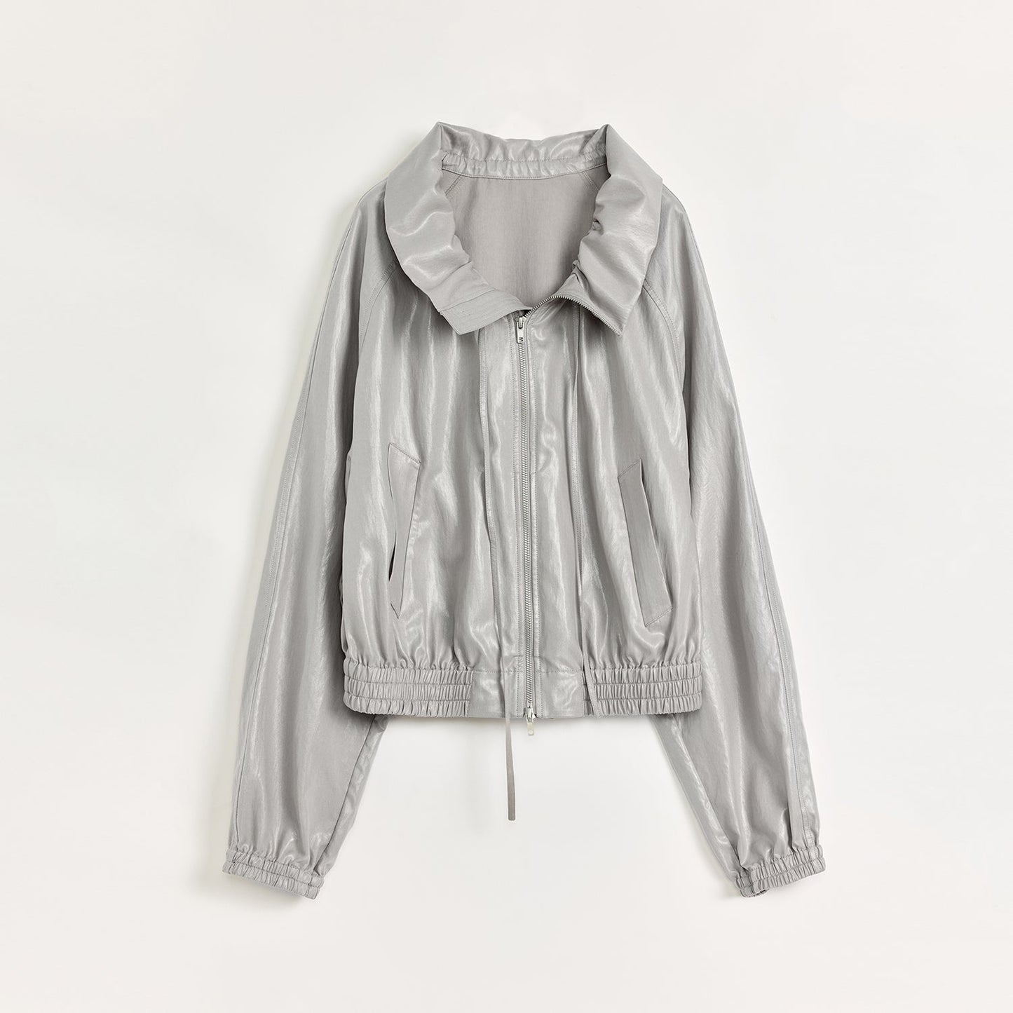 "Front Page Daily" Drawstring Raglan Sleeve Straight Collar Jacket Summer