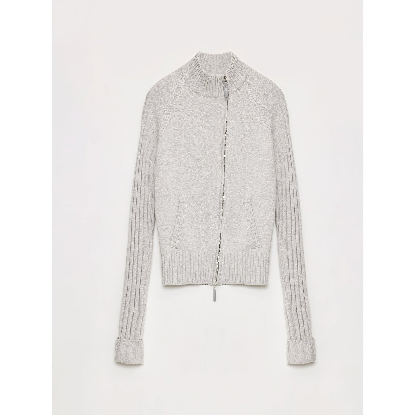 "Senna Melody" Oblique Placket Fine Merino Wool and Cotton Blend Zipper Knitted Cardigan Top for Women
