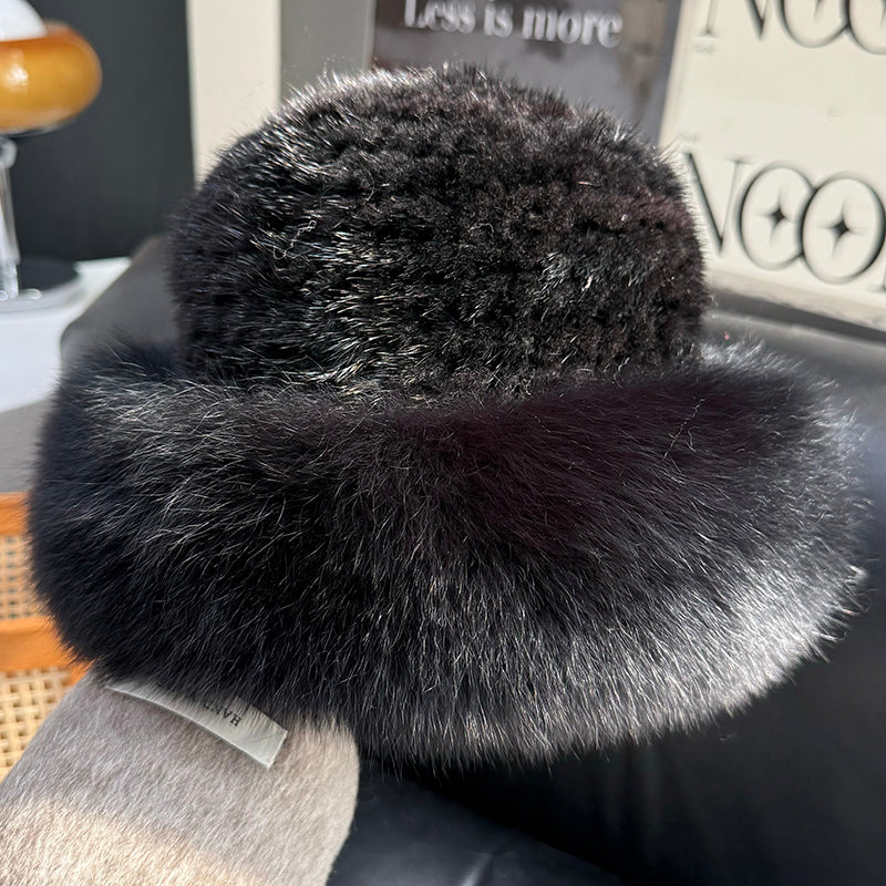 Mink Fur Hat Women Autumn Winter Fox Fur Bucket Hat