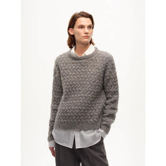 Classic Mohair Pullover Sweater w/ Textured Knit and Warmth-Enhancing Round Neck