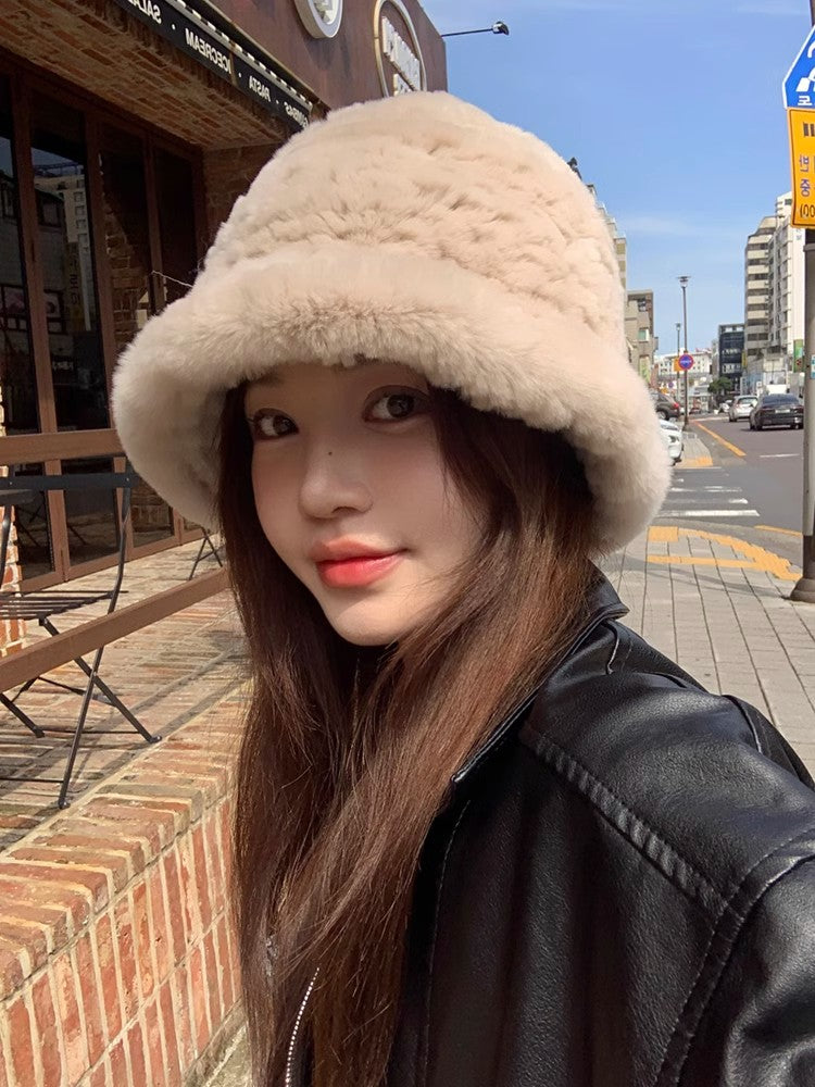 Rex Rabbit Fur Hand-Knitted Bucket Hat