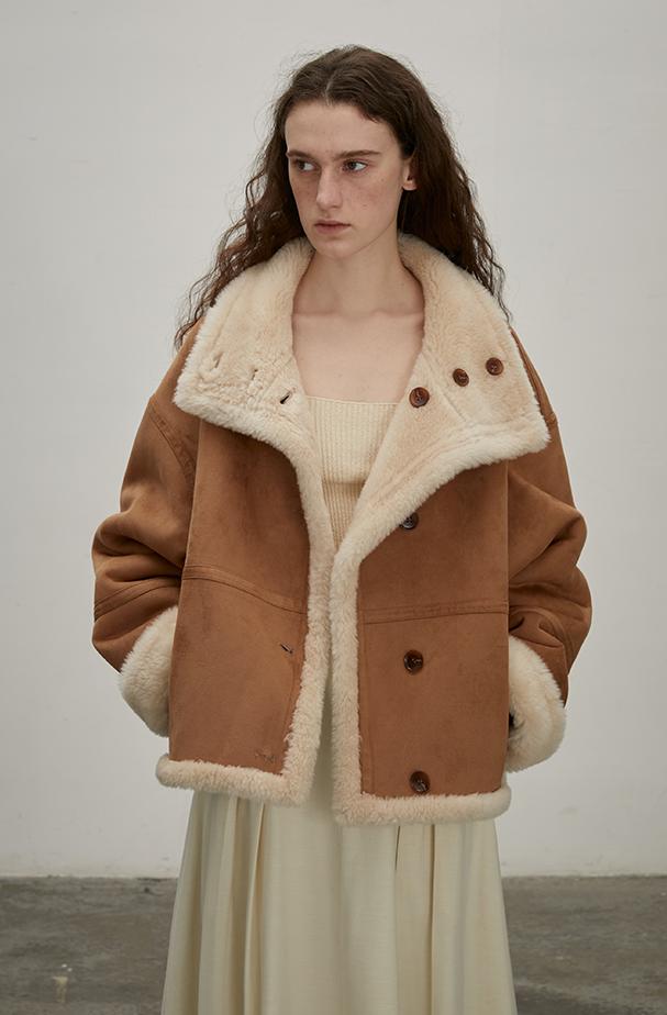 "Makino Traveler" Motorcycle  Reversible Wool and Artificial Compound Suede Shearling  Jacket