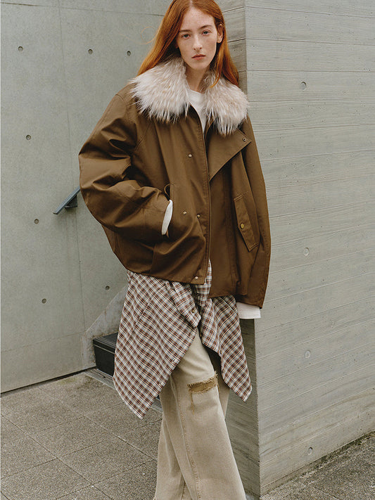 Fireladyfur Women's Warm Short Down Jacket With Raccoon Fur“Cutting-Edge Style”