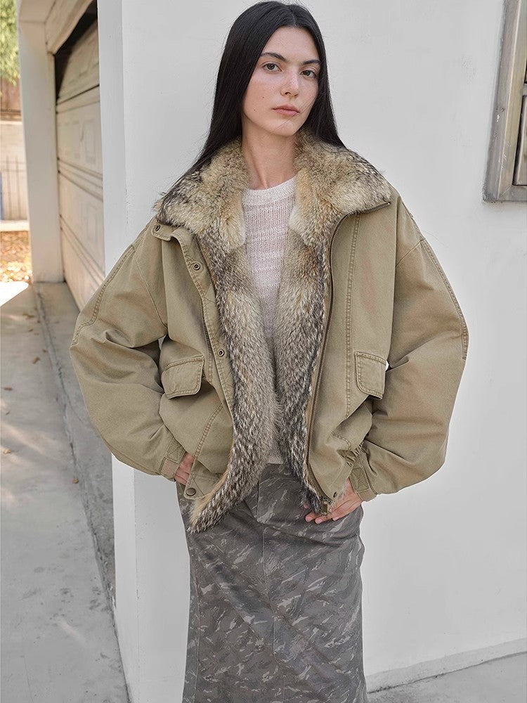 Fireladyfur Women's Fashion Goose Down Parka With Fox Fur Collar“City Cruise”