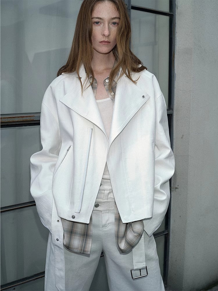 Practical Personality Linen Draped Trapezoidal Jacket"Modern Past"