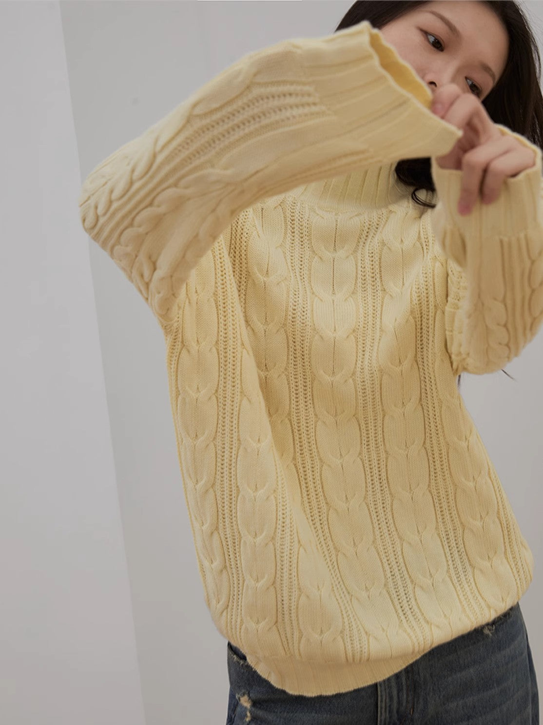 Merino Wool Twisted Oversized Sweaters Turtleneck Long Sleeve Top