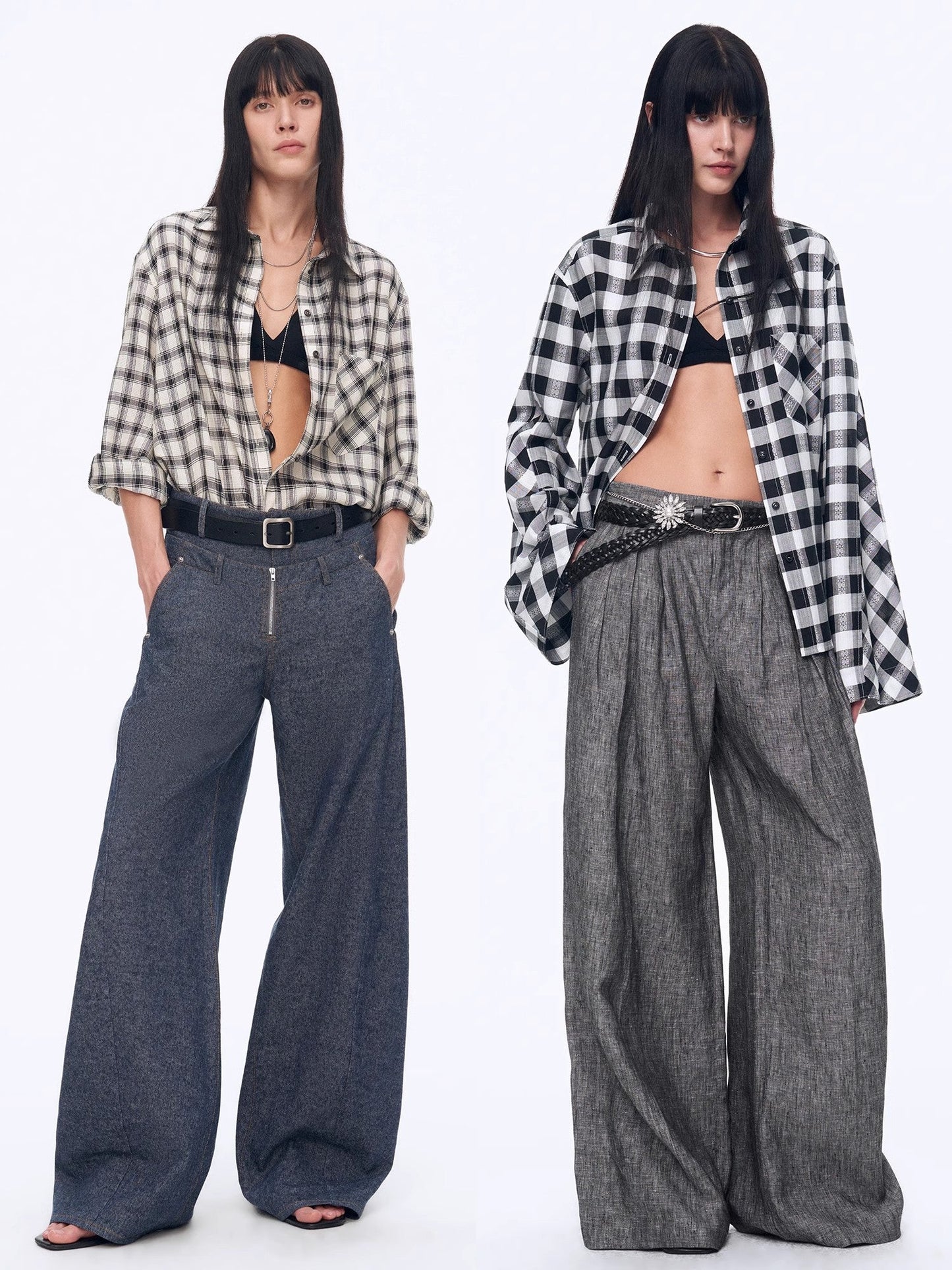 "Style Diary" Tencel Acetate Jacquard Check Dropped Shoulder Shirt