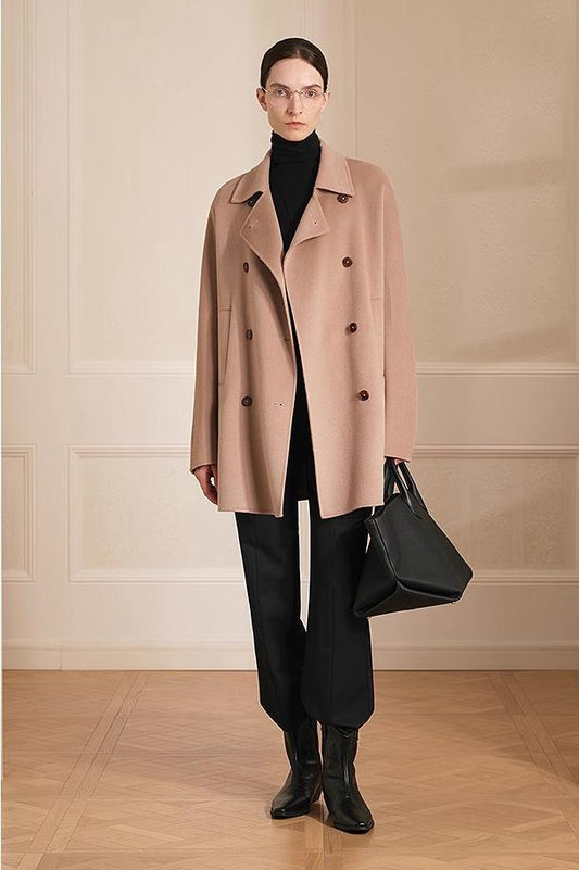 Australian Imported Wool Double-Breasted High-End Woolen Coat for Small Women