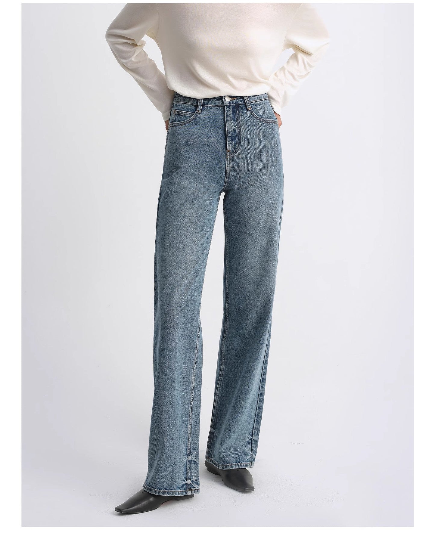 Classic Retro Old Money Style, Washed Organic Cotton, Retro Straight Slim Jeans