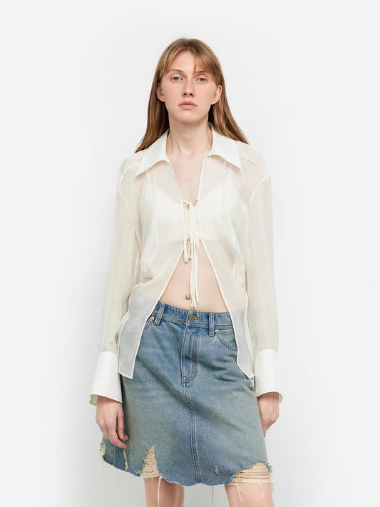 Silk Chiffon Light and Hazy Feeling Cool Drape Lace-Up Sun Protection Shirt