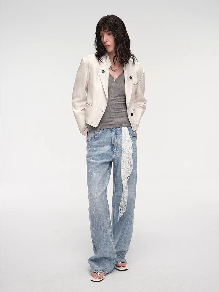 Stand Collar Suit Sheepskin Leather Short Jacket "Roman Story"