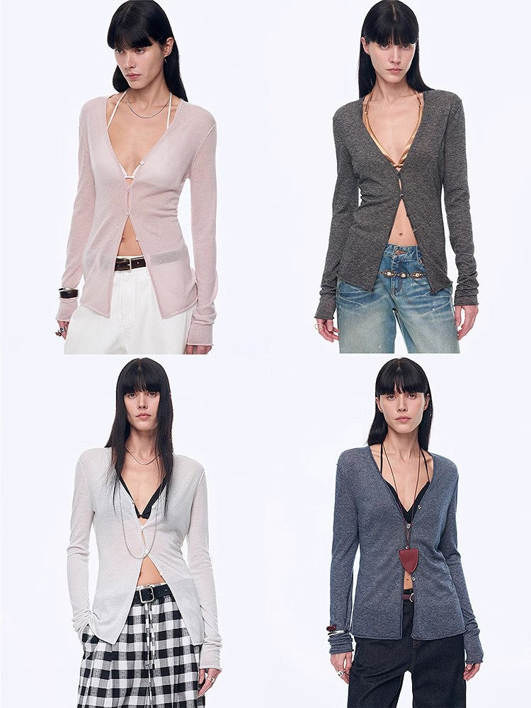 "Long Island Vacation" Wool Blend V-Neck Straight Shoulder Knitted Cardigan Spring