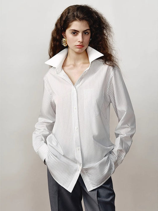 Lapel Contrast Classic Striped Shirt