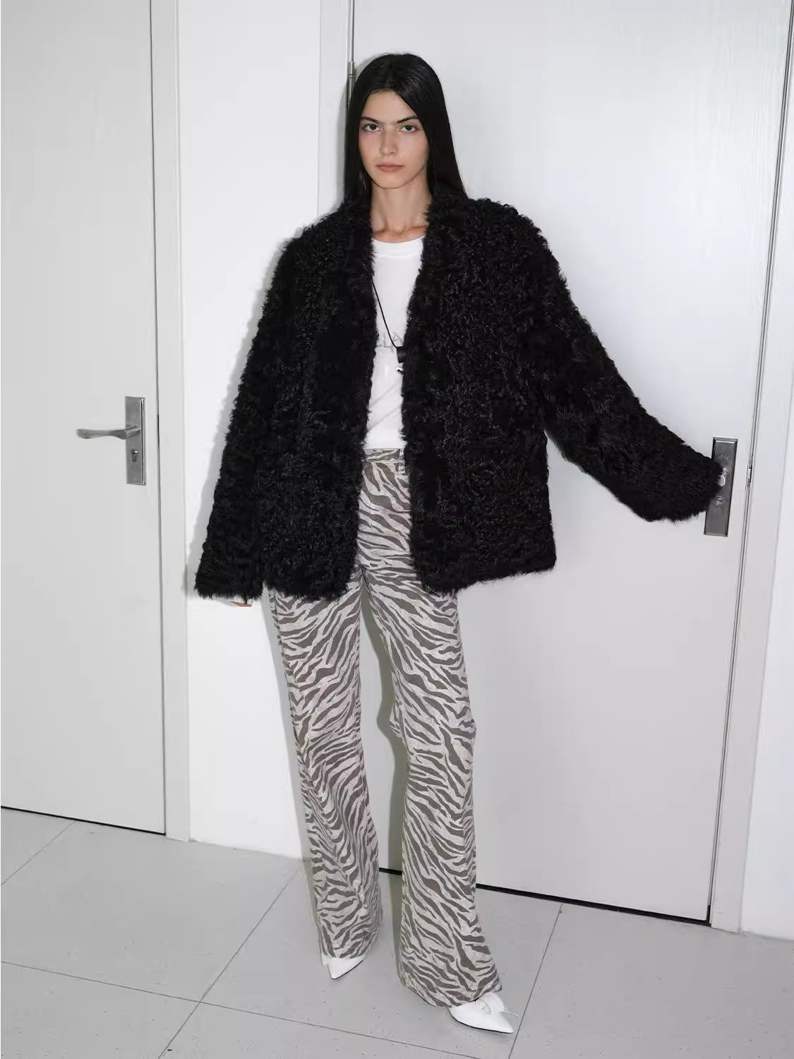 Fireladyfur Women's Black Sheepskin Jacket With Tuscan Fur"My Little Curly"