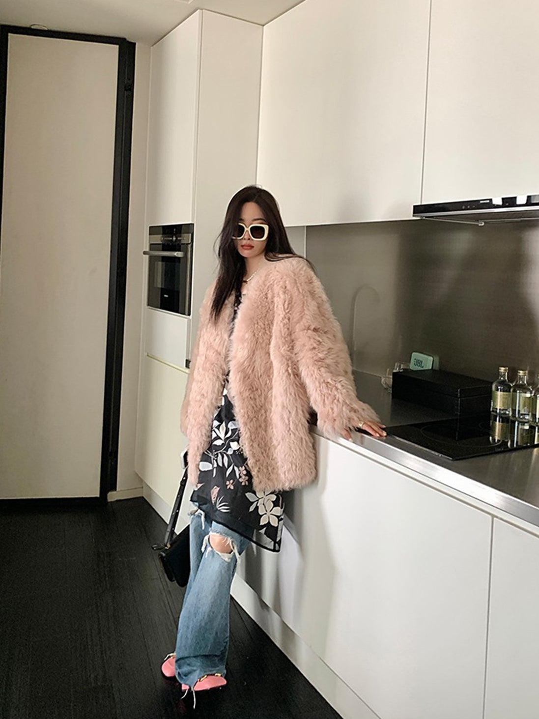 Fireladyfur Women's Tuscan Sheepskin Winter Coat“Peach Oolong”