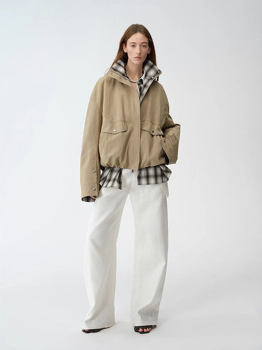 Fireladyfur Women's Retro Plaid Cotton Short Jacket | Loose Fit "Monsoon Climate"