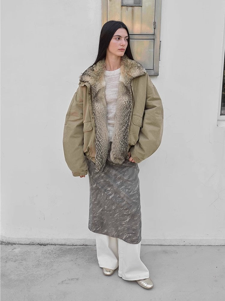 Fireladyfur Women's Fashion Goose Down Parka With Fox Fur Collar“City Cruise”