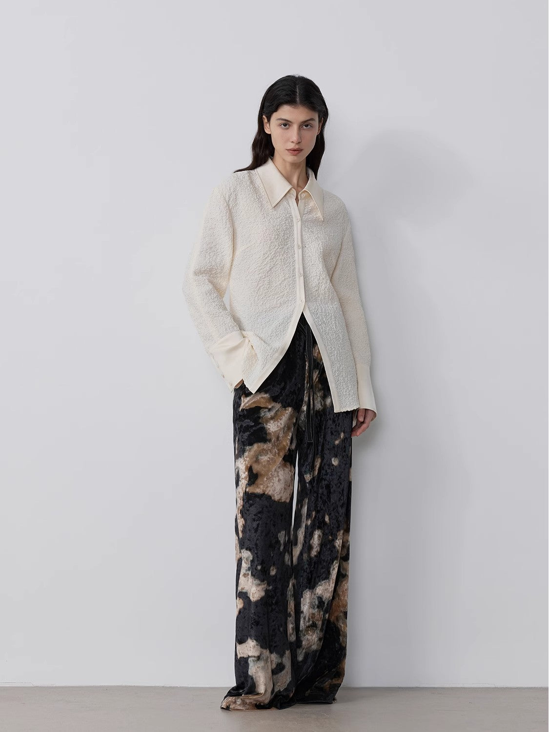 "Art Bubble" Retro Embossed Bubble Cotton Satin Stitching Long-Sleeved Shirt