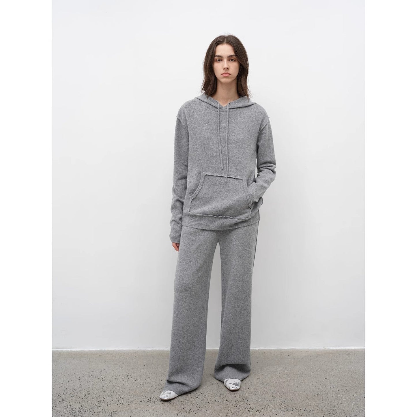 Stylish Casual Sports Wool Knit Hoodie and Straight-Leg Leisure Pants Set