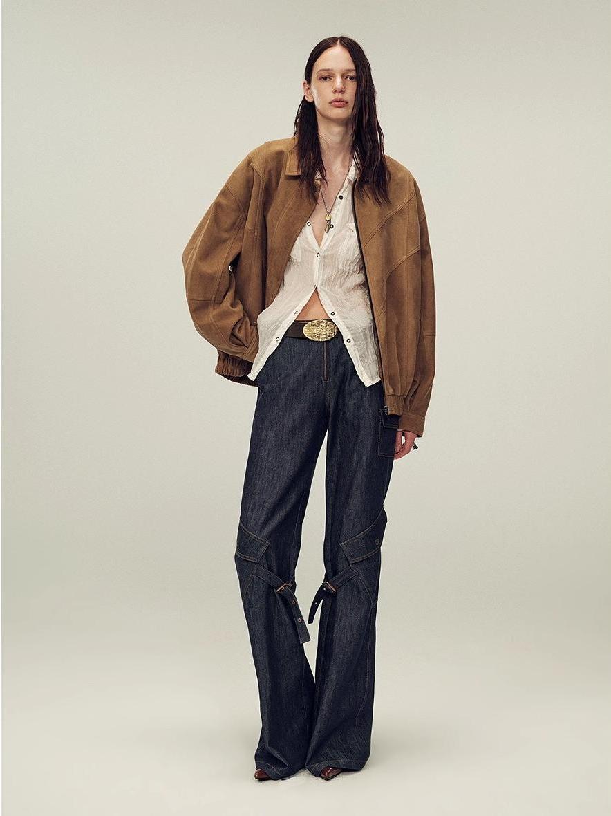 Fireladyfur Women's Suede Top-Grain Sheepskin Leather Jacket