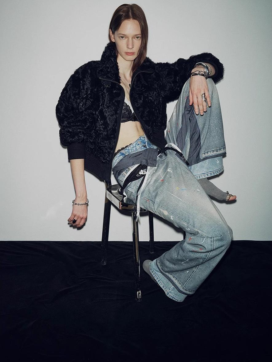 Casual Stand-Up Collar Jacket-Style Fluffy Sheep Curly Hair Fashionable Short  Bomber Coat"Curly Story"