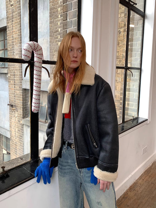 Fireladyfur Women's Shearling Coat - Casual Motorcycle Style Imported Merino Wool