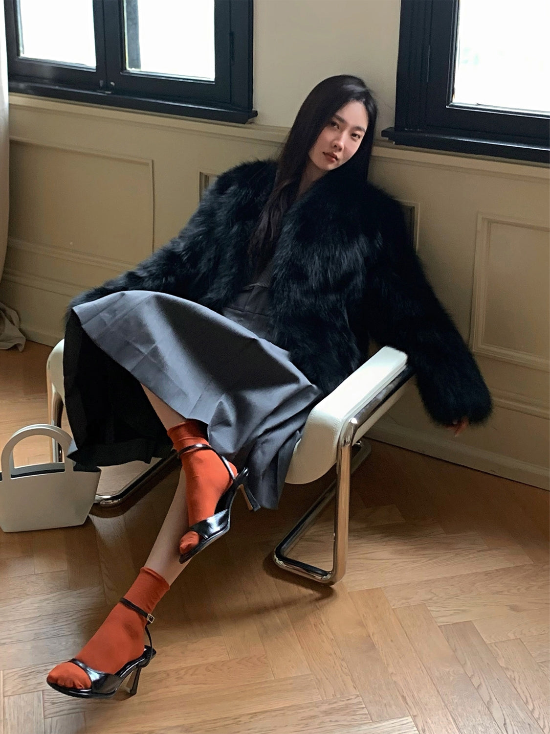 Fireladyfur Women's Finland Saga Fox Fur Fashion Cardigan“Black Sugar”