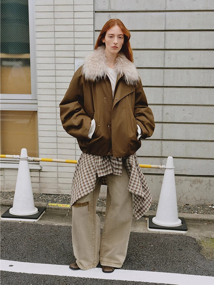 Fireladyfur Women's Warm Short Down Jacket With Raccoon Fur“Cutting-Edge Style”