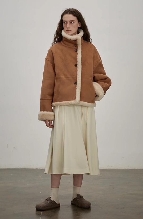 "Makino Traveler" Motorcycle  Reversible Wool and Artificial Compound Suede Shearling  Jacket