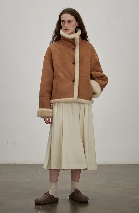 "Makino Traveler" Motorcycle  Reversible Wool and Artificial Compound Suede Shearling  Jacket