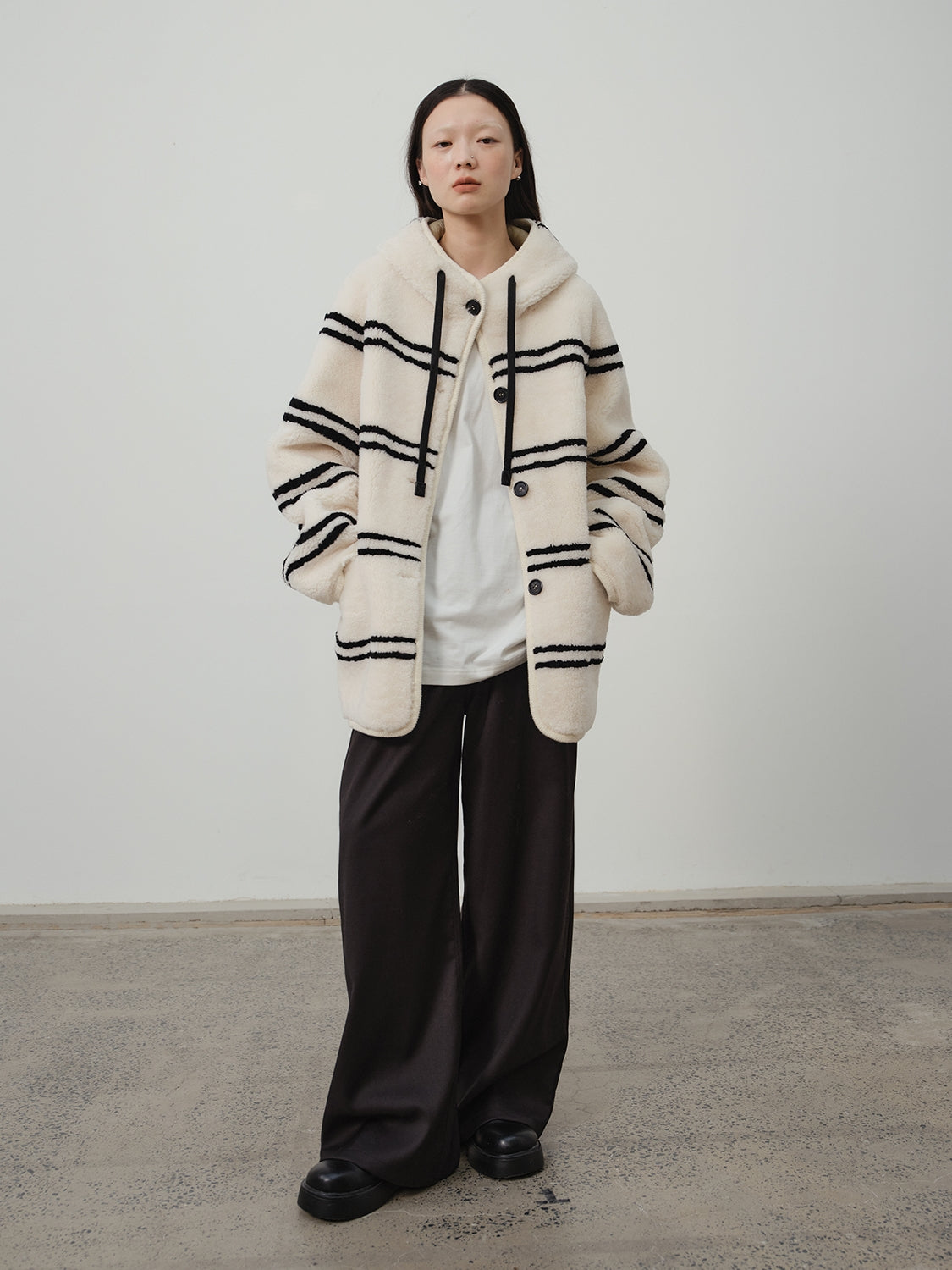 Snowy New Year Merino Sheepskin Lamb Wool Striped Jacket